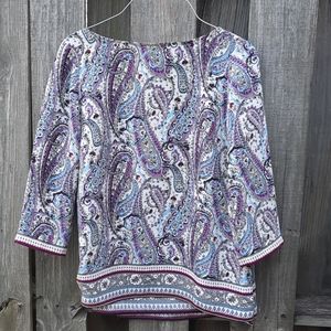 J Jill 3/4 Sleeves Paisley Print Wrap Back Top XSP